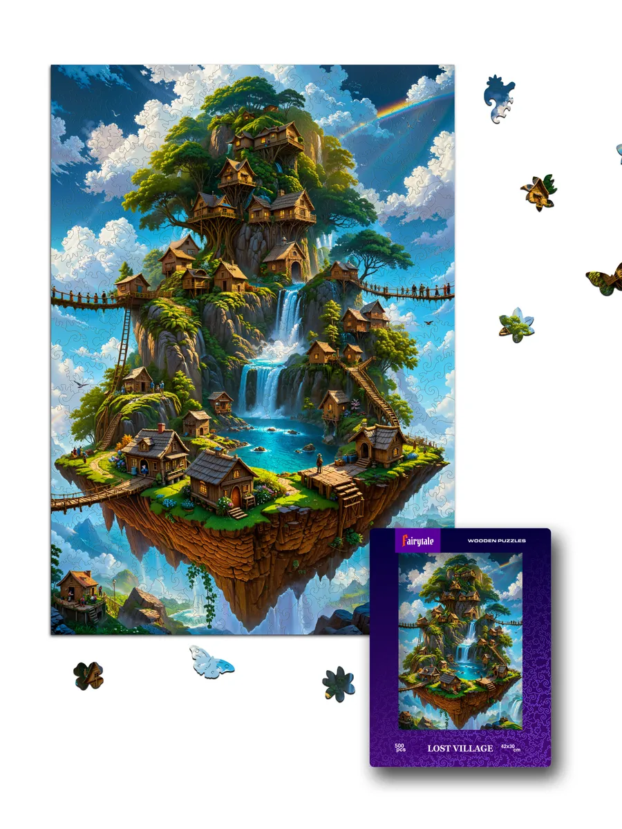 Пазл «Затерянная деревня» — деревянный фигурный пазл FairyTale