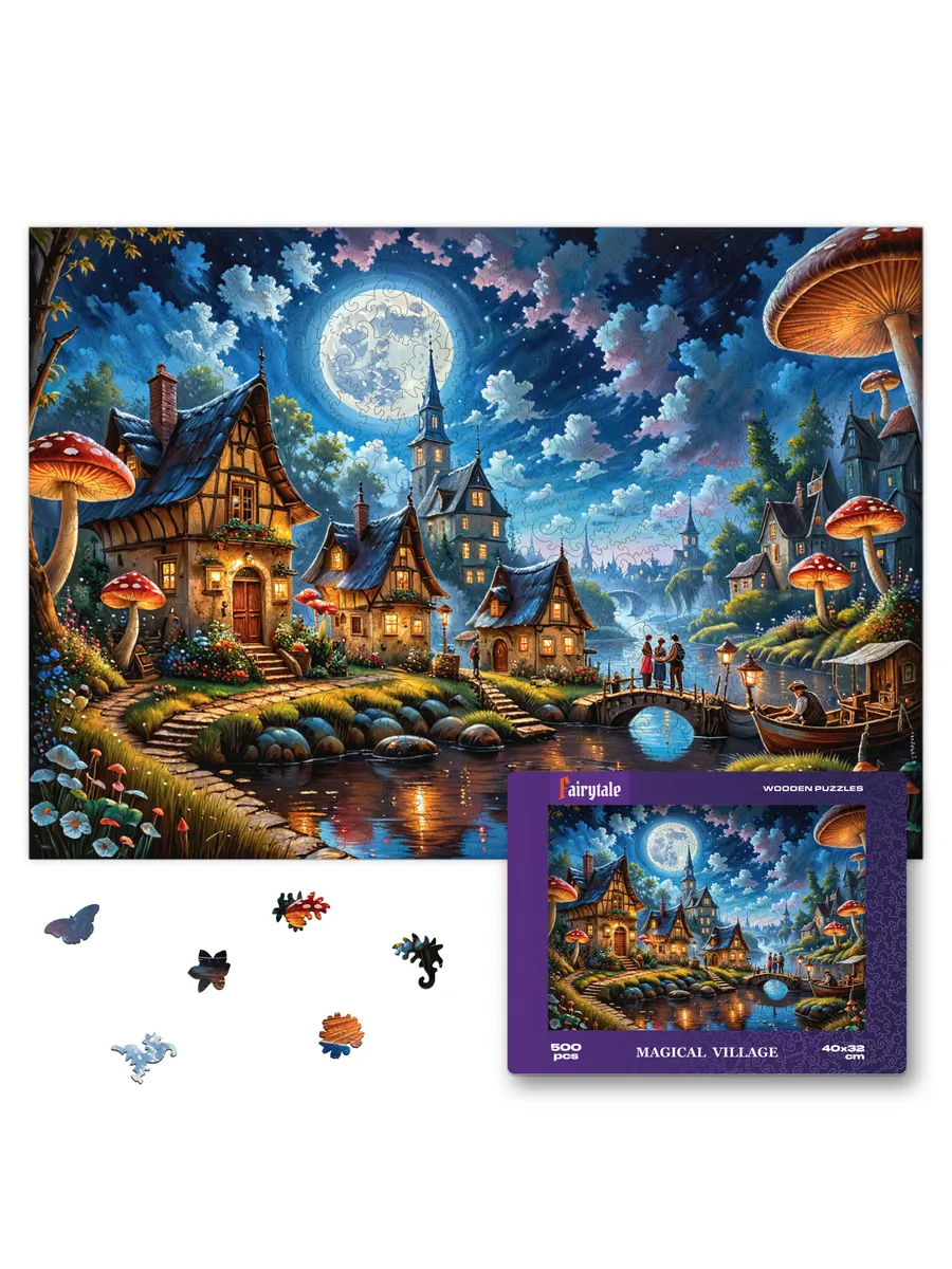 Пазл «Магическая деревня» — деревянный фигурный пазл FairyTale