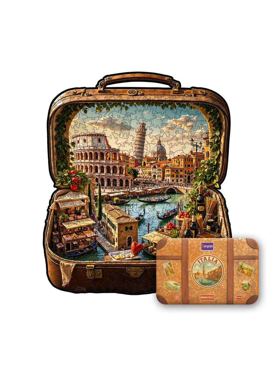 Пазл «Италия в чемодане» — деревянный фигурный пазл FairyTale