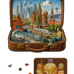 Пазл «Москва в чемодане» — деревянный фигурный пазл FairyTale
